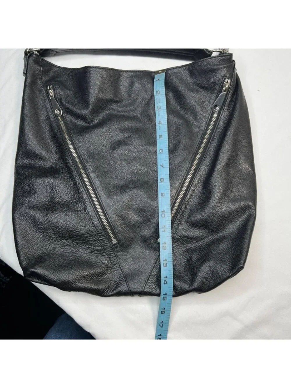 Rebecca Minkoff Double Zippers Moto Hobo Bag Leather Crossbody Satchel Black
